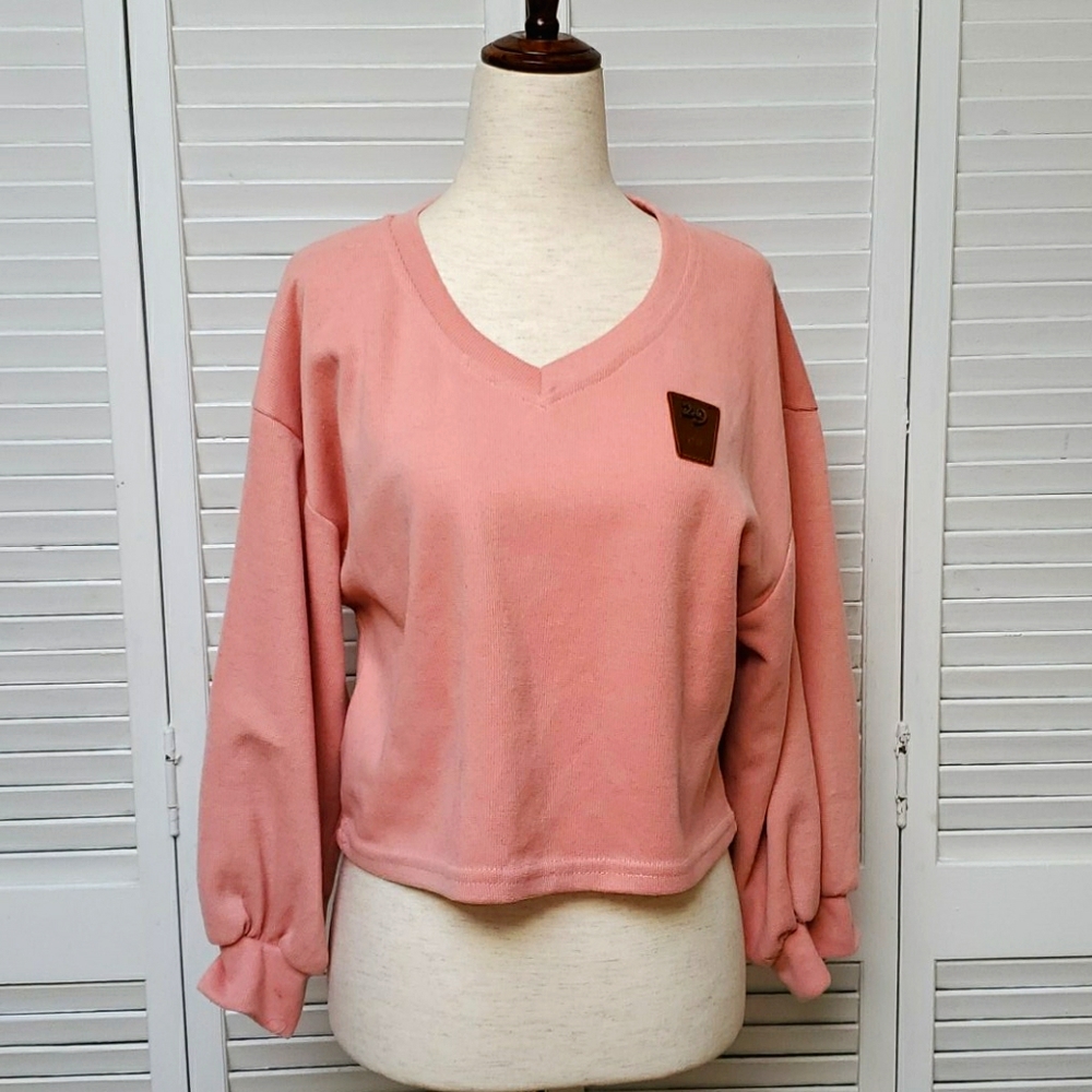 219 Retro Size M Blush Pink Cropped Knit T…